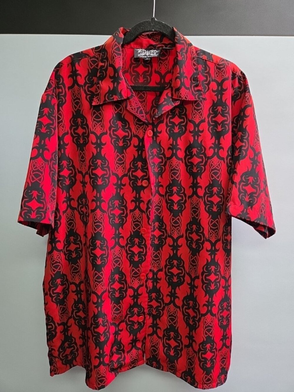 Men's Summer Shirt Dragonfly Y2k Tribal Red Size XL Rock N Roll Guitar Button Up